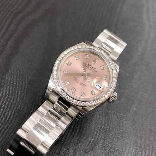 全新rolex 劳力士 女装日志型 18k白金钢镶钻 粉红色 自动机芯 279384